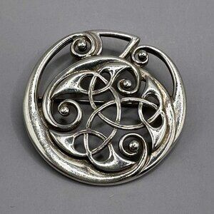 Kells Large Brooch Signed Ola Gorie Sterling Silver Intricate Celtic Knot Design
